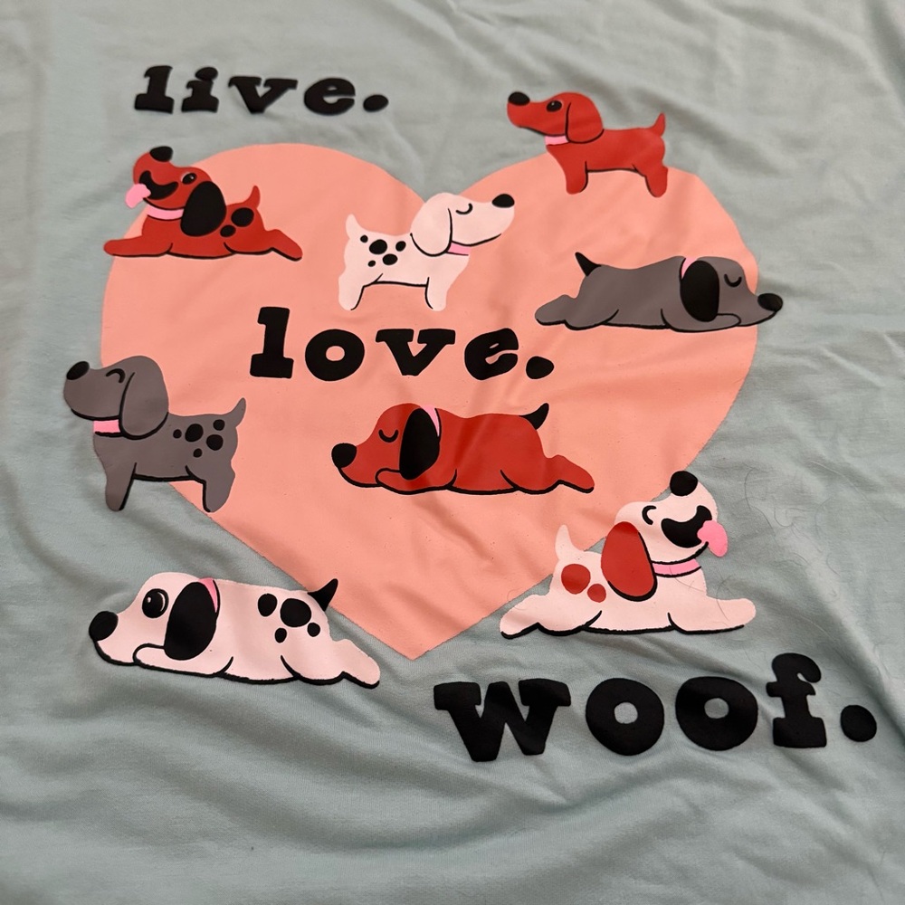 LuLaRoe Mint Green Top Live, Love, Woof Size Medium - Picture 2 of 6